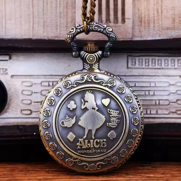 Gold Alice in Wonderland Pocket Watch Cosplay Steampunk  Gold Alice in Wonderland Pocket Watch Cosplay Steampunk Christmas Birthday Gift